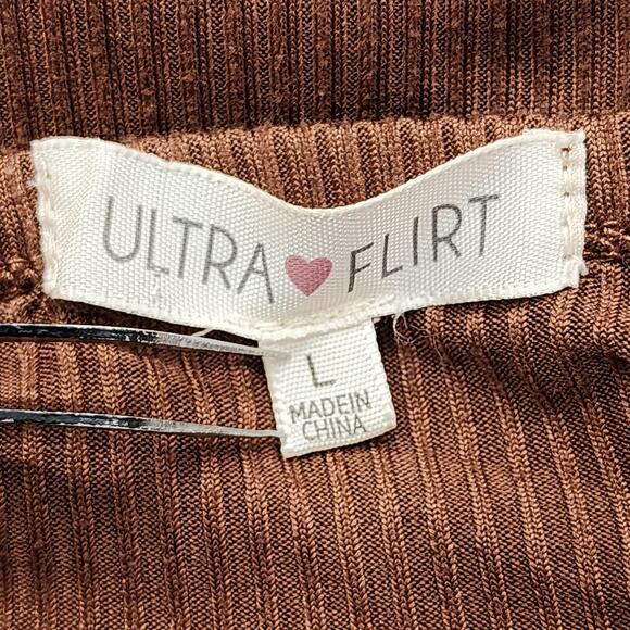 Ultra Flirt Dress Womens L Brown Ribbed Milkmaid Spaghetti Strap Bodycon Maxi - Picture 4 of 9